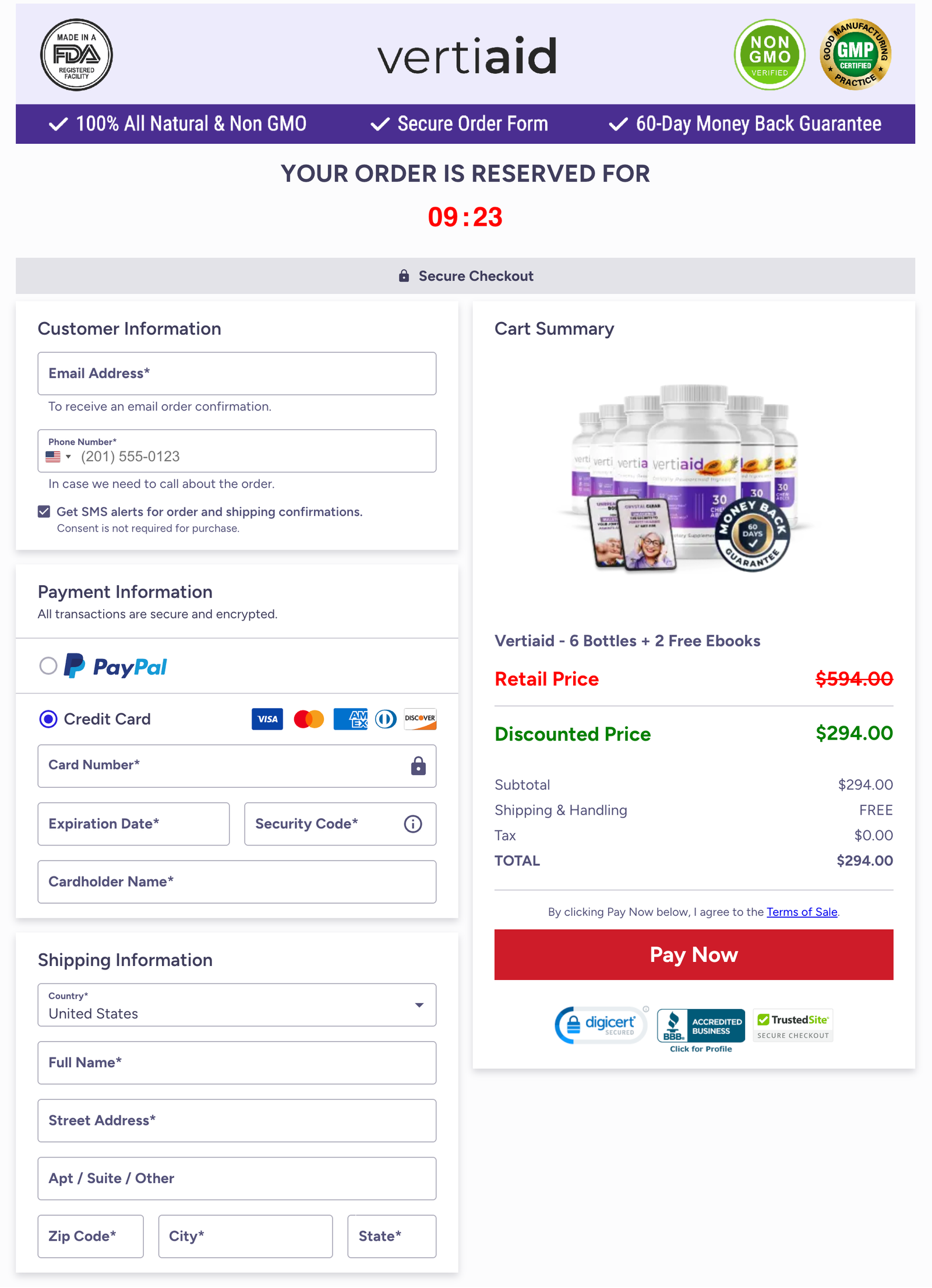 VertiAid Official Website Secure Order Page